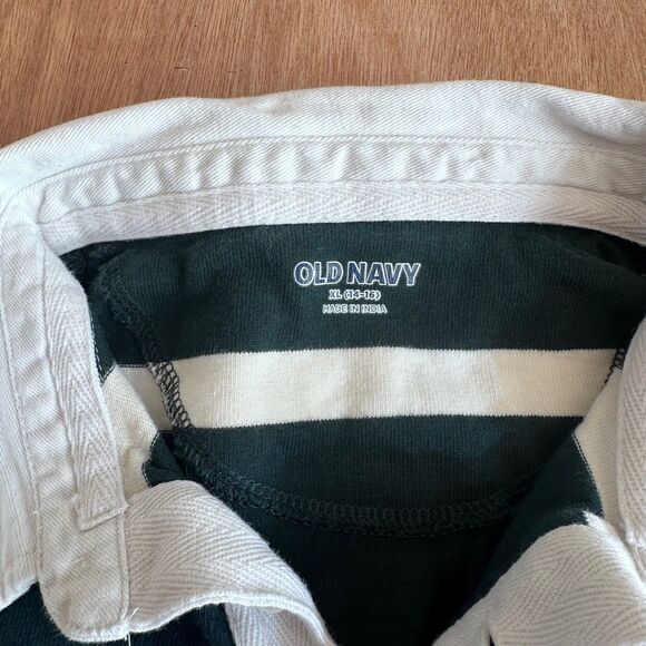 Old Navy Boys XL 14-16 Rugby Polo Shirt Green White Long Sleeve Cotton - Picture 3 of 4